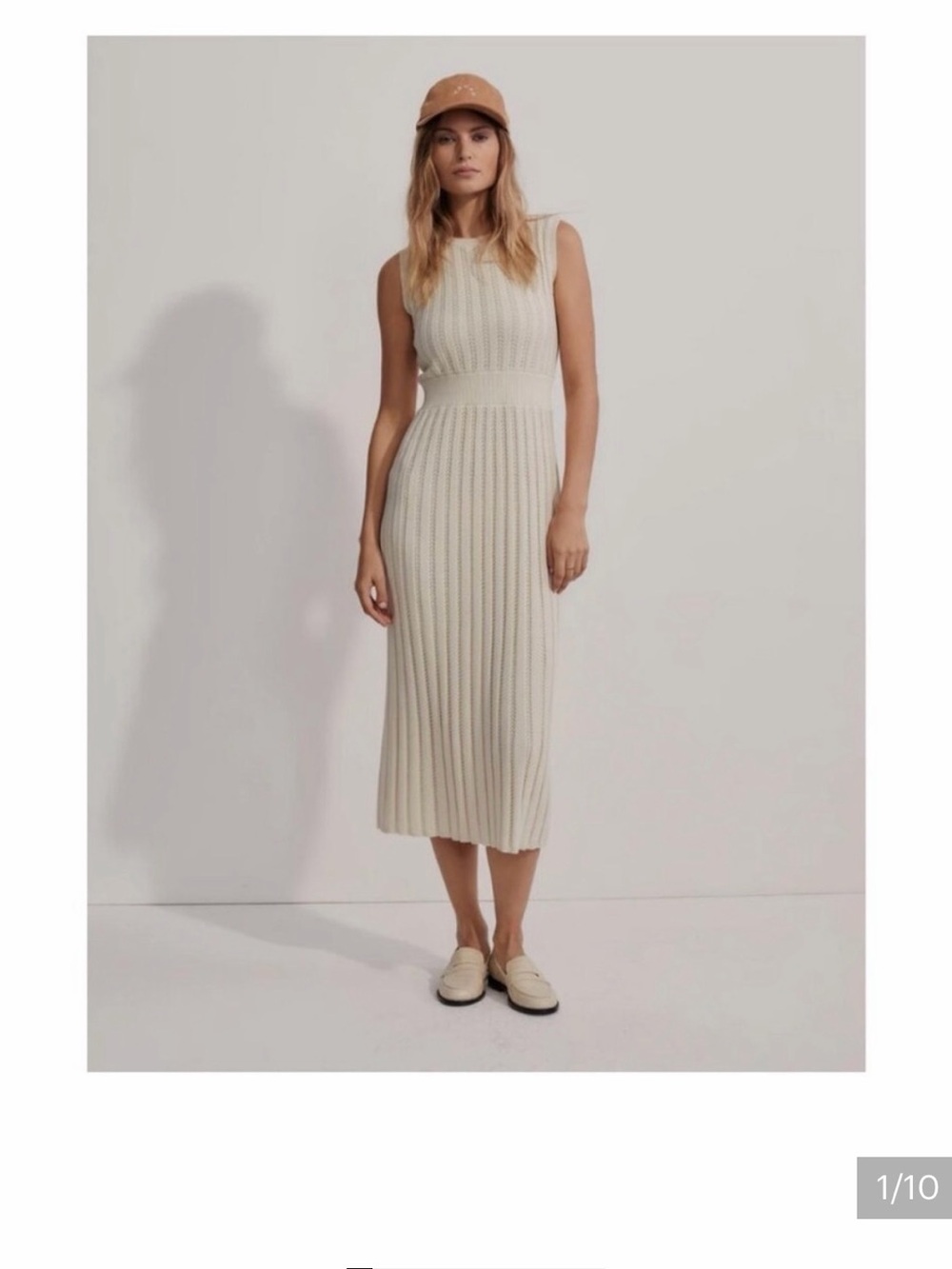 Varley Cream Sleeveless Ribbed Midi Dress